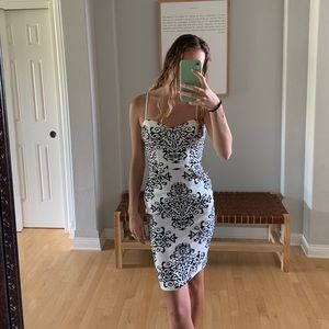 White and black floral formal dress